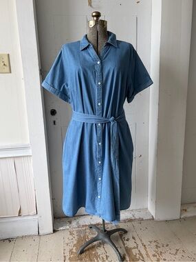croft & barrow Light Blue Denim Jean Shirt Dress with Tie Waist